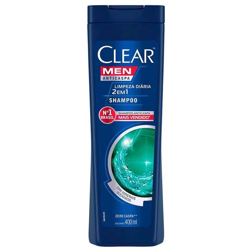 Kit 3 Shampoo Clear Men Anticaspas 2 em 1 Limpeza Diária 400ml