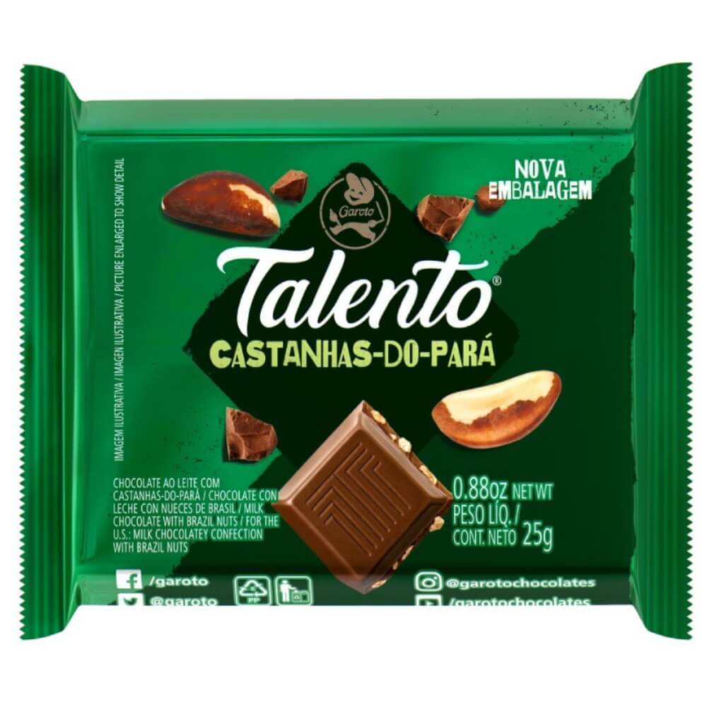 Kit 15 Chocolate Garoto Talento Mini Castanha do Pará 25g Coimbra